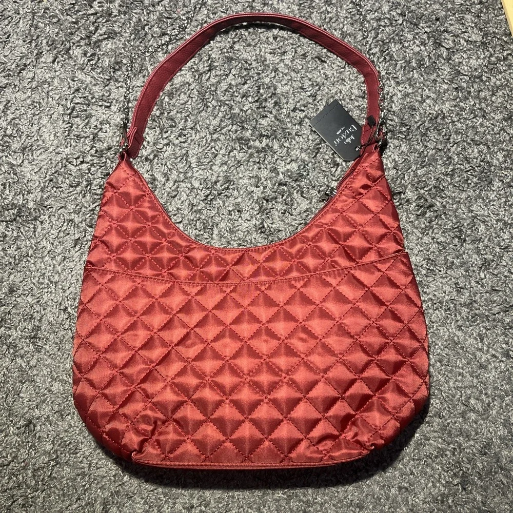 Julia Buxton Quilted Hobo With Chain Strap Oxblood Burgundy Purse